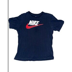 Nike Shirt Size Large L Blue Red Tee Short Sleeve Adult Mens Swoosh Top Workout